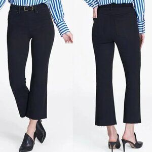 SPANX PULL-ON CROPPED FLARE JEANS BLACK STRETCH DENIM RAW HEMS HIGH RISE sz S